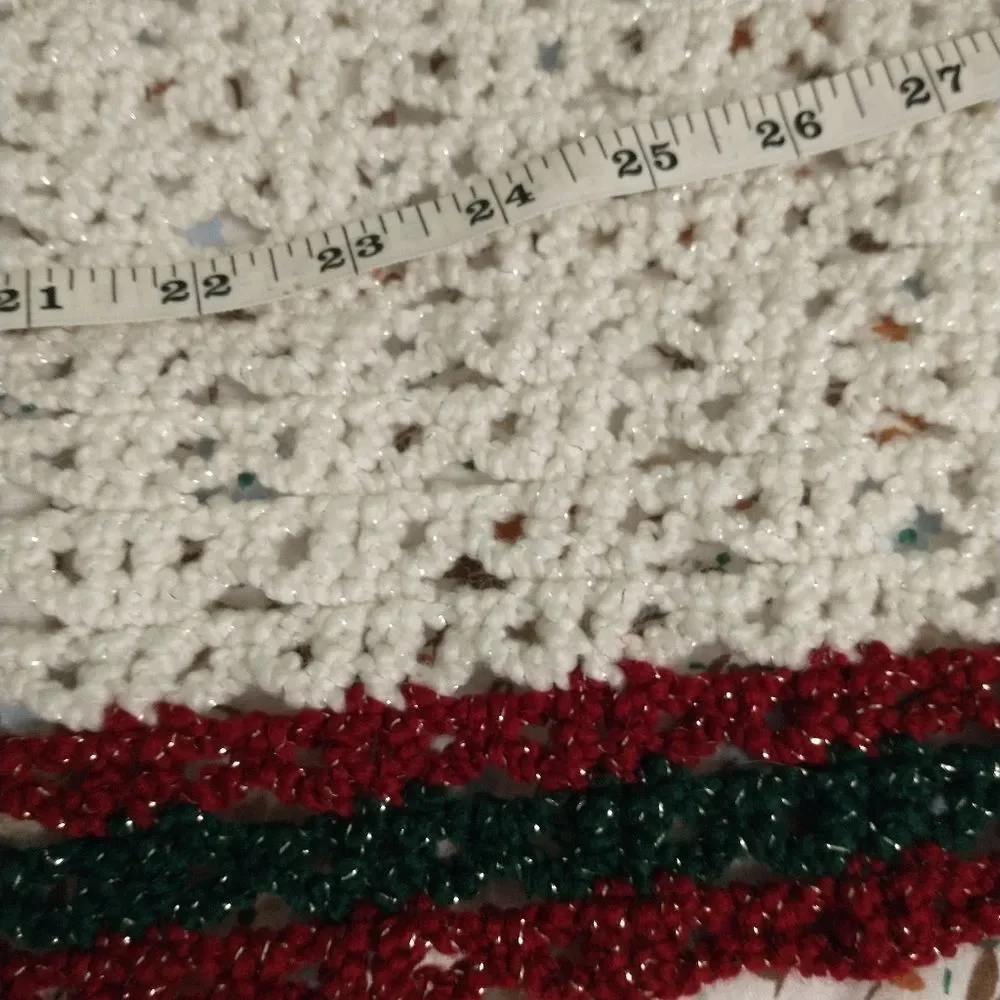 Hand Crafted Table Runner Crochet Long Sparkling Rectangle 62 inch White Red